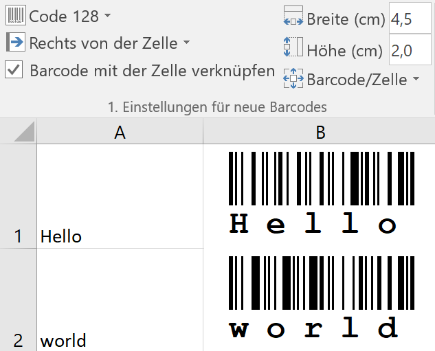 ActiveBarcode: Excel Barcode Add-In: Mehrere Barcodes einfügen