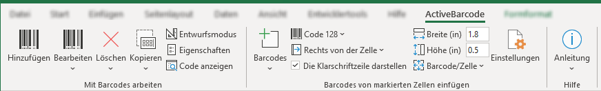 ActiveBarcode: Excel-Add-In für Barcodes