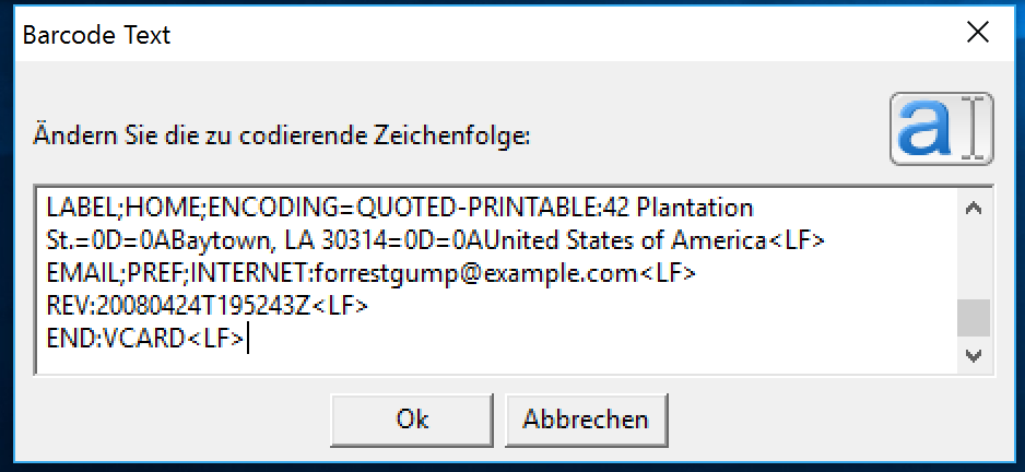 ActiveBarcode: Barcode Generator mit mehrzeiliger Texteingabe