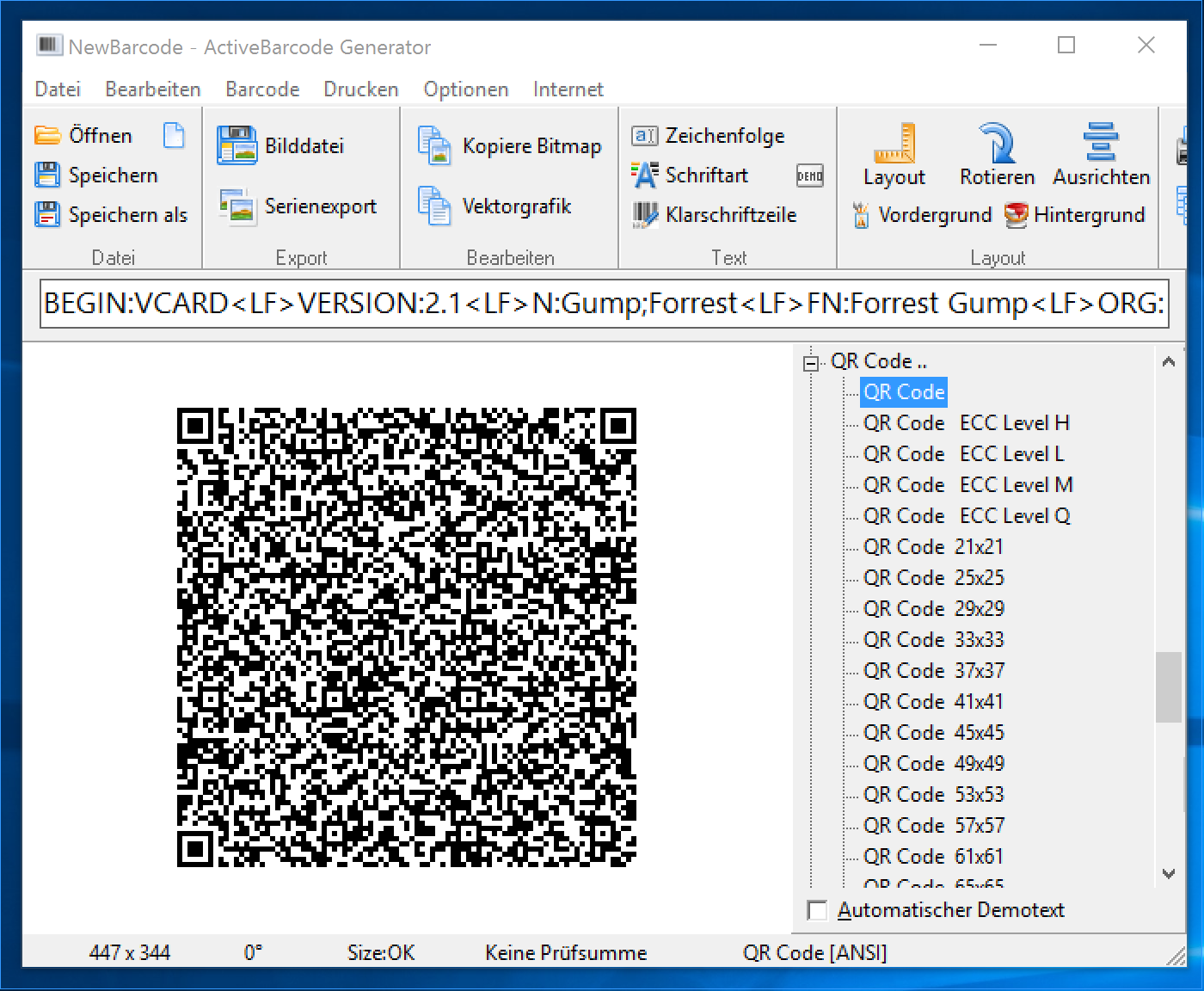 ActiveBarcode: Barcode-Generator QR Code vCard