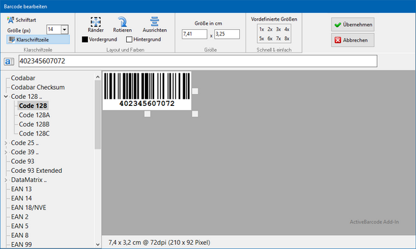 ActiveBarcode: Add-In Barcode Dialog