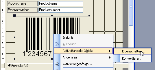 ActiveBarcode: Barcode, Access 2000, XP, 2003