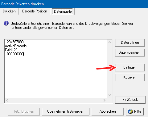 ActiveBarcode: Barcode-Etiketten mit importierten Daten