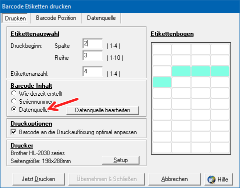 ActiveBarcode: Barcode-Etiketten mit importierten Daten