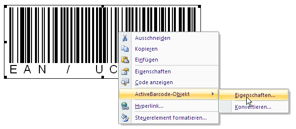 ActiveBarcode: Barcode, Word 2007