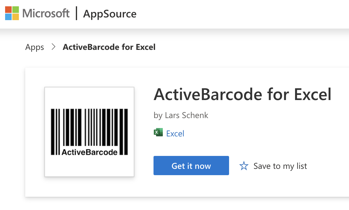 ActiveBarcode: ActiveBarcode Excel Add-In @ Microsoft AppSource