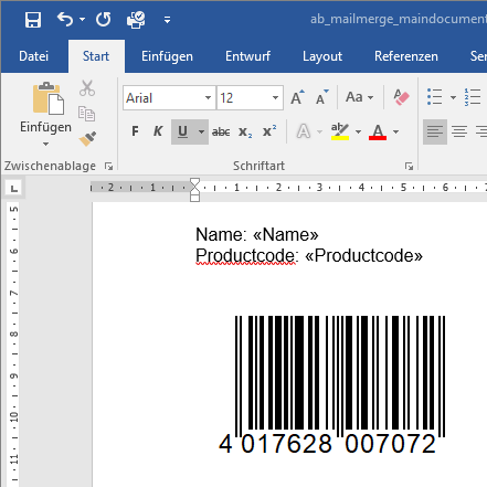 ActiveBarcode: Word<br>Serienbriefe