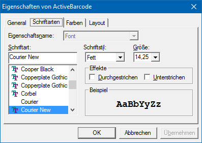 ActiveBarcode: Schriftarten