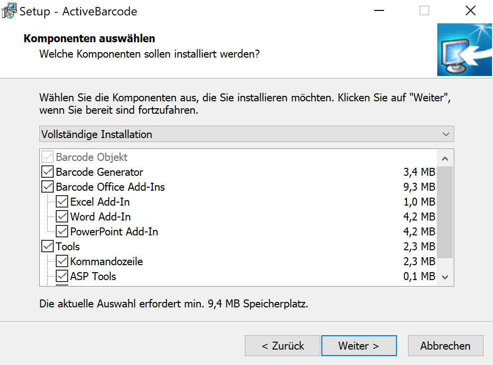 ActiveBarcode: Auswahl des ActiveBarcode Setup