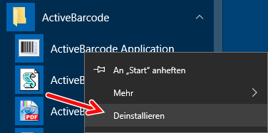 ActiveBarcode: Deinstallation