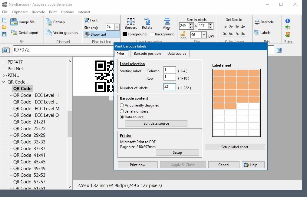 ActiveBarcode: Barcode-Etiketten mit importierten Daten